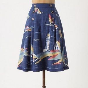 Anthropologie Odille Watercolor Nautical Boat Skirt